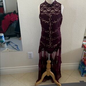 Elegant Burgundy Lace Lyrical Dance Costume